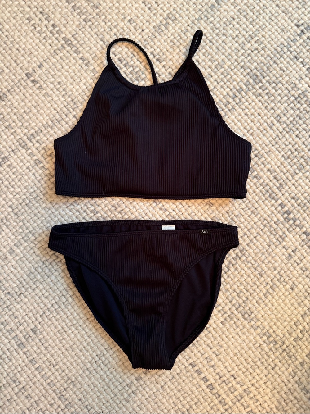 Abercrombie NWOT Kids Black Ribbed Bikini Set size 14/16